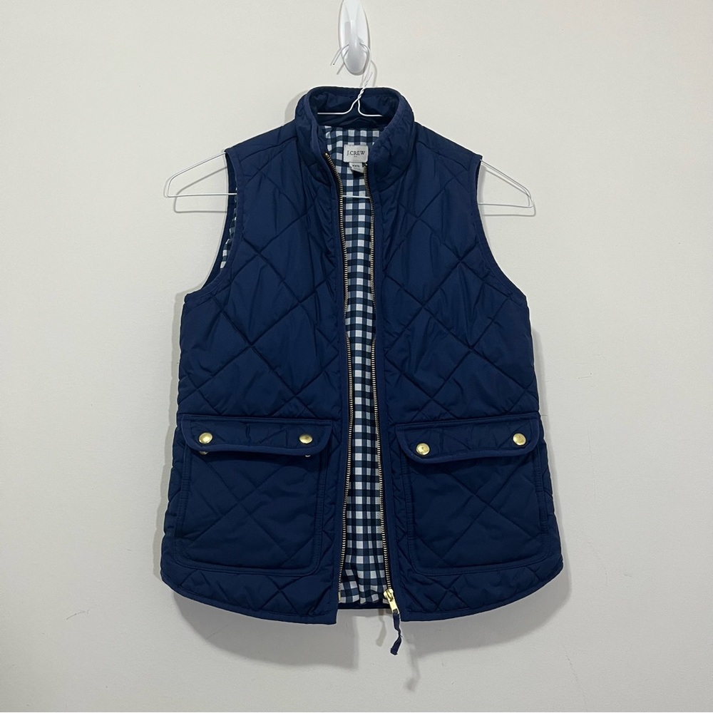 J. Crew Women's Blue Quilted Puffer Zip Vest XXS Front Pockets Nautical Pockets
